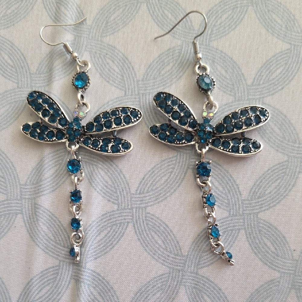 Blue and Silver Dragonfly Earrings